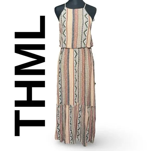 Thml Dresses | Thml Boho Style Halter Maxi Dress, Lightweight, Back Keyhole Opening, Size Small | Color: Black/Tan | Size: S | Remyma1284's Closet Thml Dresses | Thml Boho Style Halter Maxi Dress, Lightweight, Back Keyhole Opening, Size Small | Color: Black/Tan | Size: S | Remyma1284's Closet